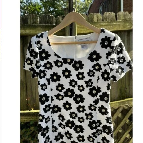 Adrienne Vittadini Vintage 80s Floral Professional Dress Black & White Size 8 - Picture 1 of 3